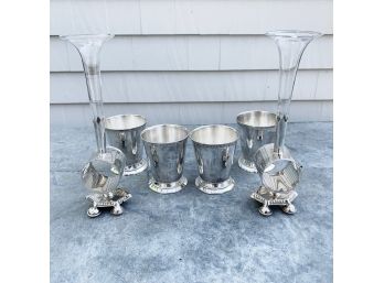 Silver Plate Vase Napkin Rings & Liquor Cups