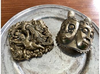 Pair Of Brass Statement Brooches