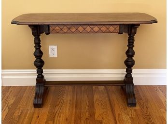 Antique Trestle Base Carved Single Drawer Console Table With Rhombus Motif