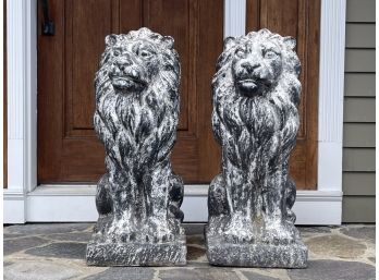 A Pair Of Upright Guardian Lion Statues