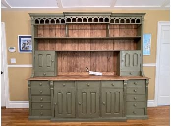 Custom Made English Style Painted Countryside Storage Cabinet With Hutch