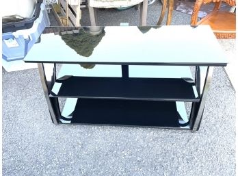 Advanced TV Stand - Black Metal With  Black Glass - Wire Organizer