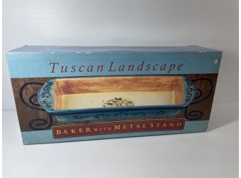 Tuscan Landscape Ceramic 17'' Serve Tray  With Metal Stand