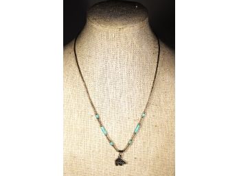 Vintage Sterling Silver Turquoise Beaded Southwestern Necklace W Bear Pendant 16'