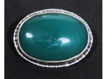 Fine Sterling Silver Cabochon Green Onyx Stone Brooch