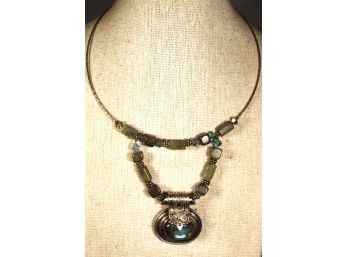 Fine Sterling Silver Wrap Around Necklace Having Large Labradorite Stone W Beads By Monica