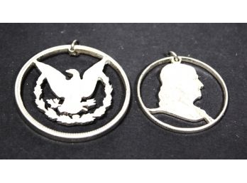 Two American Silver Coin Pendants Morgan Dollar And Franklin Half Dollar