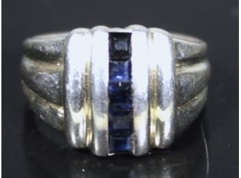 Art Deco Style Ladies Ring Sterling Silver And Sapphire Stones Size 6