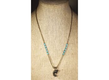 Fine Sterling Silver Southwestern Beaded Necklace Turquoise And Dancer Pendant