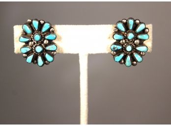 Vintage Native American Sterling Silver Southwestern Turquoise Screw Back Earrings