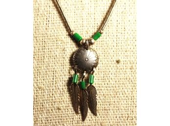 Vintage Sterling Silver Southwestern Beaded Necklace Green Turquoise Dreamcatcher