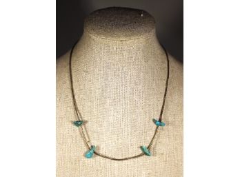 Vintage Sterling Silver Southwestern Beaded Necklace Having Turquoise Stones