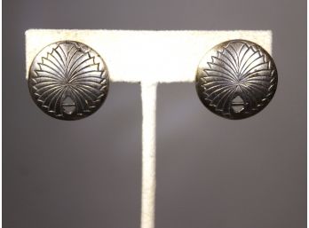 Fine Pair Native American Clip Circular Formed Southwestern Earrings