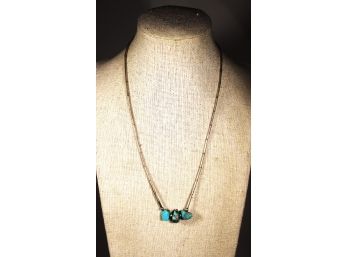 Vintage Sterling Silver And Genuine Turquoise Beaded Necklace Southwestern