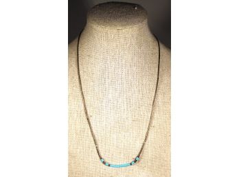 Vintage Southwestern Sterling Silver Beaded Necklace Having Turquoise Beads