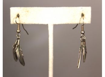 Vintage Sterling Silver Southwestern Feather Formed Pierced Earrings