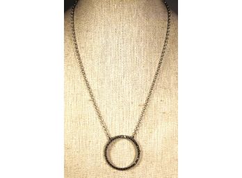 Fine Sterling Silver Necklace Having Circular Marcasite Pendant 16' Long