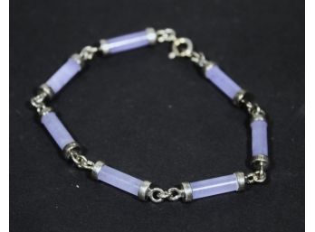 Fine Sterling Silver And Lavender Jade Link Bracelet 7' Long