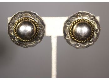 Vintage Southwestern Sterling Silver Dome Shaped Clip Earrings