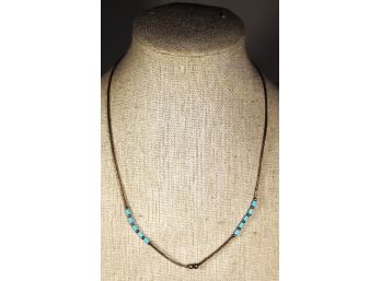 Vintage Southwestern Sterling Silver Beaded Necklace W Turquoise