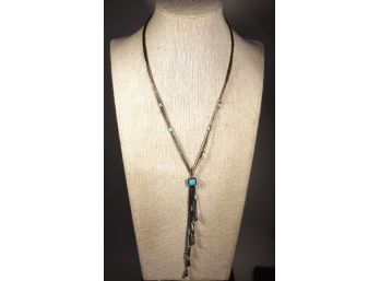 Vintage Native American Southwestern Sterling Silver Necklace Having Turquoise