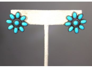 Fine Sterling Silver Southwestern Turquoise Stone Pierced Earrings