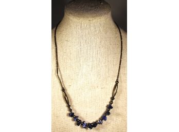 Vintage Native American Southwestern Sterling Silver Beaded Lapis Necklace