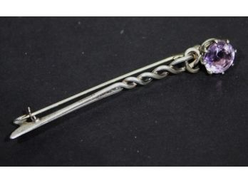 Fine Sterling Silver Celtic Brooch Having Large Genuine Amethyst Stone