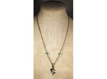 Vintage Southwestern Sterling Silver Beaded Necklace Turquoise Dancer Pednant