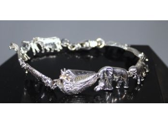 Fantastic Sterling Silver Noah's Ark And Animals Link Bracelet