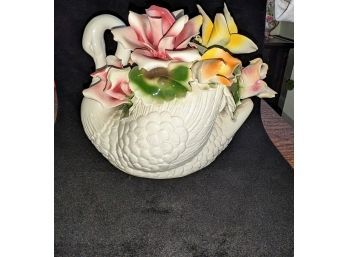 Porcelain Swan & Flowers Centerpiece - Unmarked