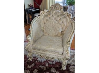 Fabulous Ornate Wood Carved Detailed White Vintage French Provincial Accent Chair