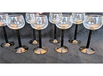 Set Of 8 Black Stemmed Wine Goblets