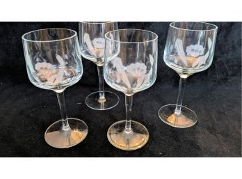 Vintage Etched Crystal Wine Glasses - (Matching Glasses In Lot #97)