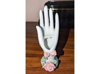 Heart Hand Porcelain Bud Vase With Rose Accents