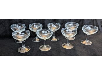 Set Of 8 Vintage MCM Etched Crystal Champagne Glasses - France