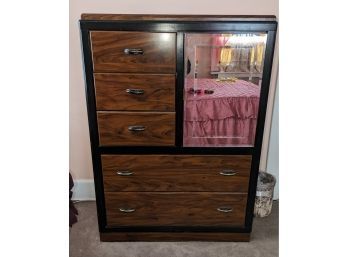Vintage MCM Lehigh Furniture Black & Brown  5 Drawer 2 Shelf Highboy Dresser