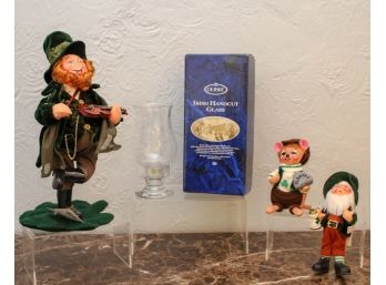 Duiske Irish Handcut Glass Candle Holder + Annalee Irish Dolls