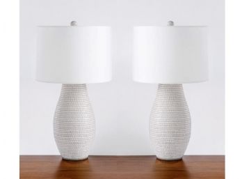 Pair Crate & Barrel Cane Ceramic Table Lamp $600