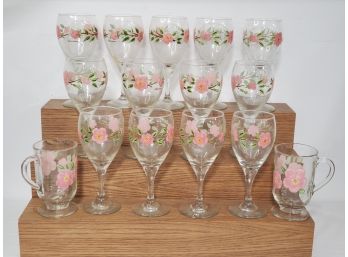 Vintage Franciscan Desert Rose Glassware - Irish Coffee Mugs & Wine Glasses