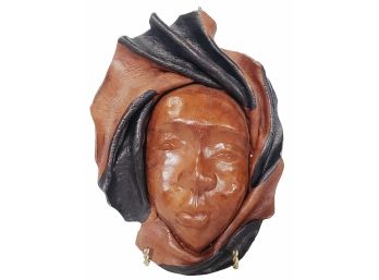 Moulded Brown & Black Leather Women's Face Wall Art