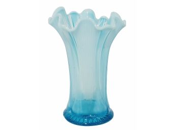 Vintage Jefferson Blue Opalescent Swung Vase, Scalloped Rim Flower Vase