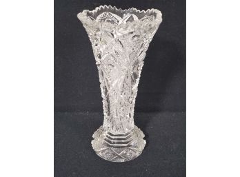 Antique EAPG Cut Glass Sawtooth Edge Trumpet Vase