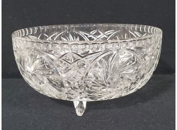 Beautiful Vintage Bohemian Czech Cut Crystal Three-Toed Bowl - Whirling Star Design