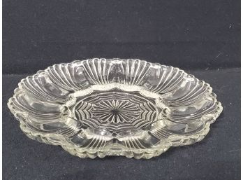 Vintage Anchor Hocking Fire King Clear Glass 10' Deviled Egg Server Tray Dish