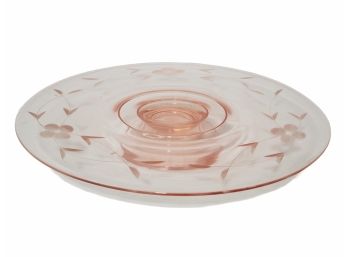 Vintage Pink Depression Glass Etched Floral Footed Cake Plate