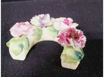 Vintage Delicate Radnor Bone China With Applied Floral Accents Horseshoe Shaped Figurine