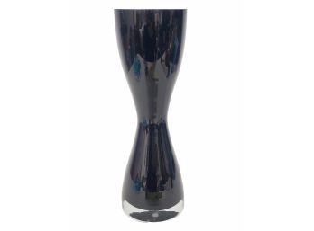 Black Glass Hour Glass Contemporary Styled Flower Vase With Clear Base