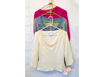 3 Women's Long Sleeve Pullover Tops: Ann Taylor, Laurence Kazar, Butterfly Dropout Sizes M -l