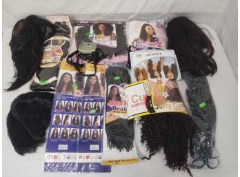 Coily, Box Braid, Beach Curl & Braids Hair Extensions With 3 Wigs